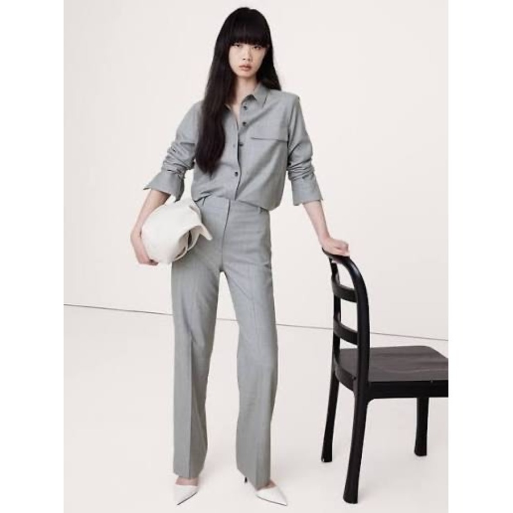 Banana Republic | 2024 Wool Flannel Pant 2 Grey High Rise Modern Straight 539210